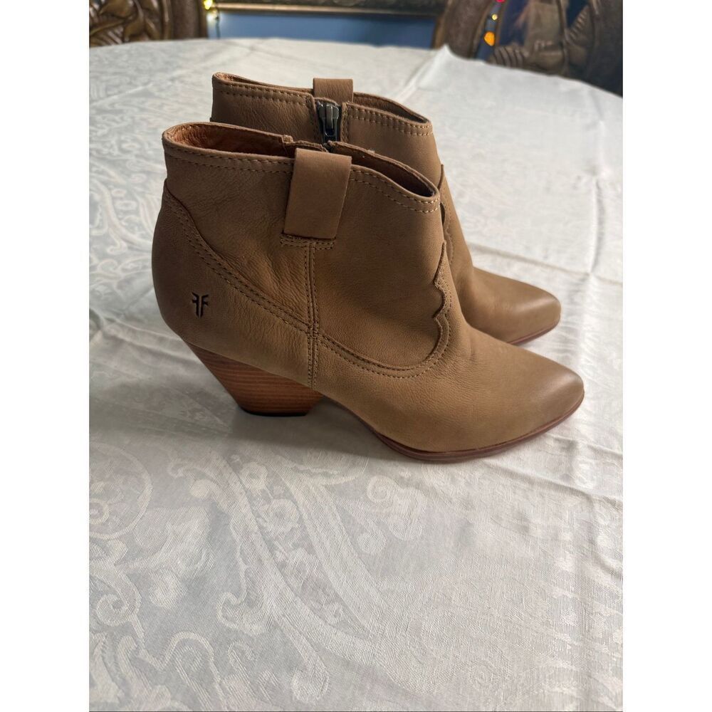 Frye Reina Brown Leather Ankle Booties Boots Size 8.5 8 1/2